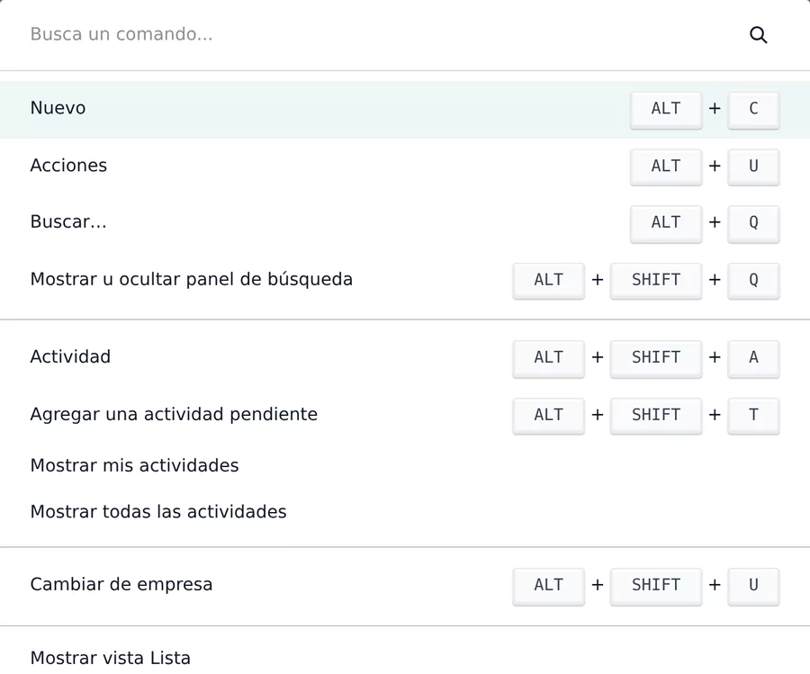 Buscador de comandos de Odoo