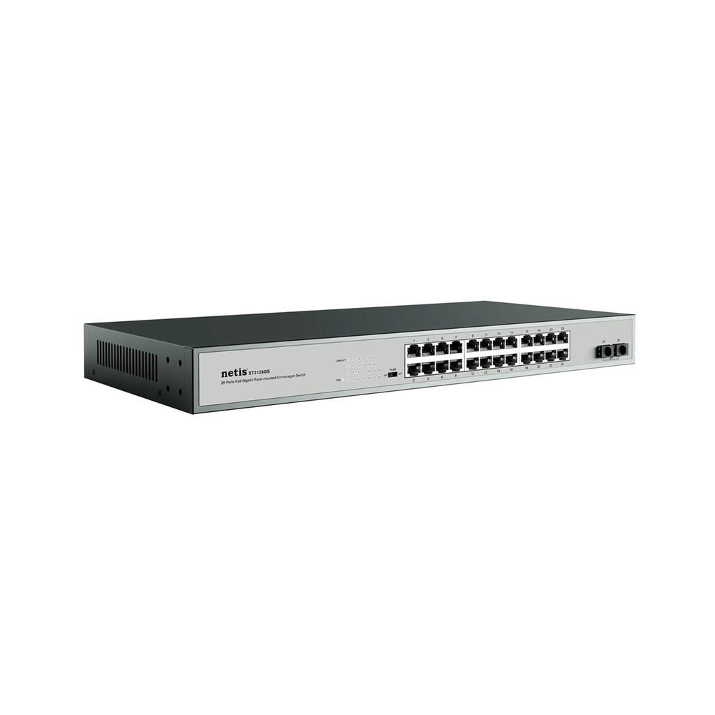 Switch NETIS ST3126GS 26 Puertos Gigabit Ethernet Switch + 2 Puertos SFP Gigabit Montable en Rack No Administrable 
