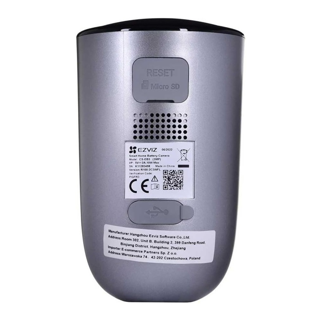 Cámara CCTV IP Smart WiFi Bullet IR Exterior Ezviz CS-EB3 Inalámbrico 2304x1296 Pixeles Día/Noche 