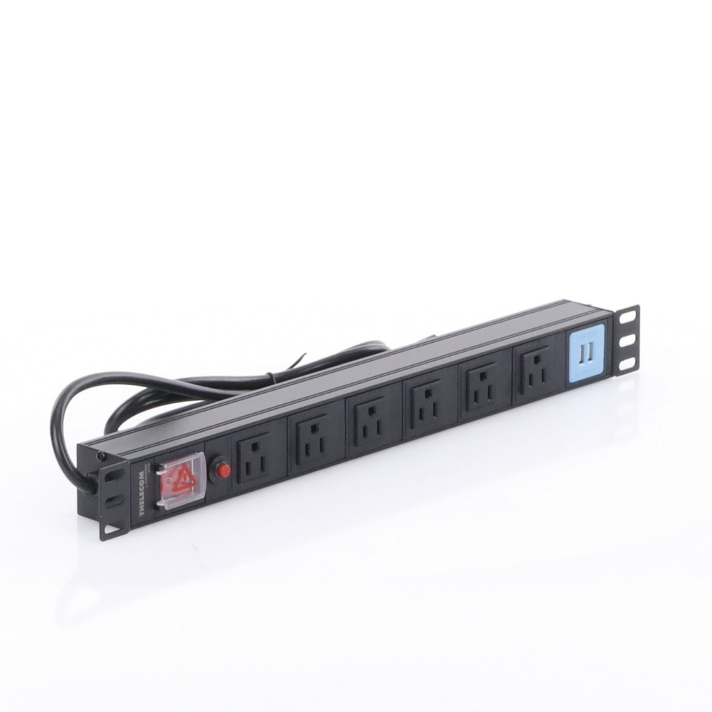 PDU Para Rack Thorsman THTCM6CUSB 1U A-8V 15A 125V 6 Contactos 
