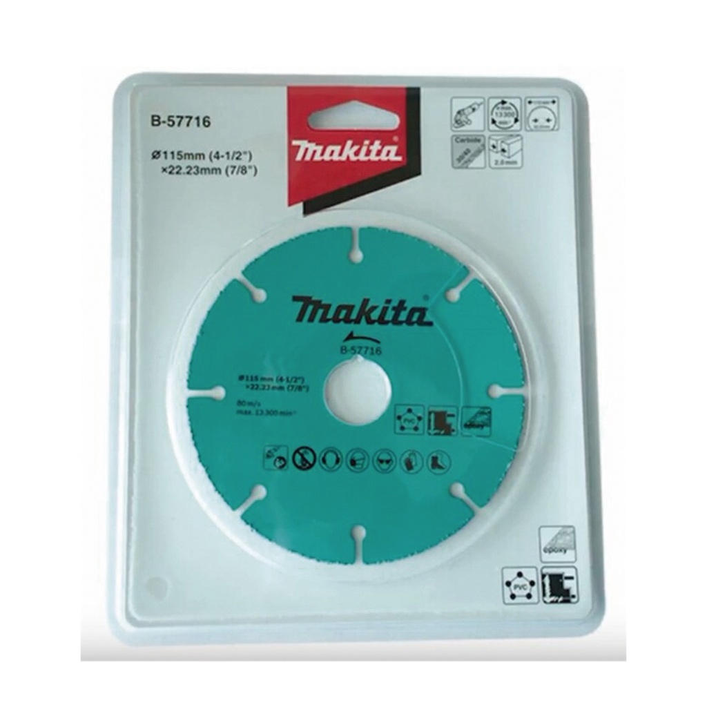 Disco De Carburo De Tugsteno Makita B-57716 4 1/2" Multi-material Para Emeriladora Ideal Para Yeso y Epóxicos