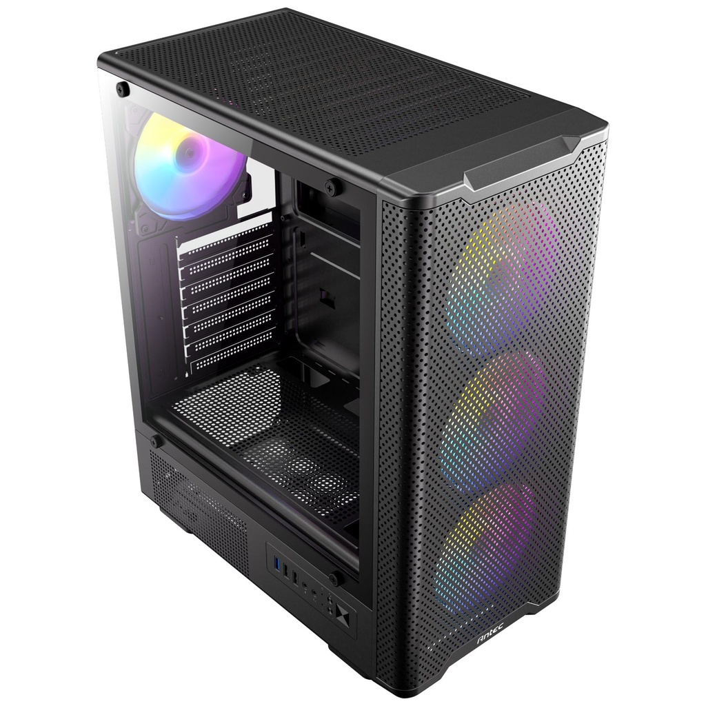 Gabinete antec vx310 argb midi tower, vent. 3x 120 mm, vent. 1x 120 mm, psu no negro