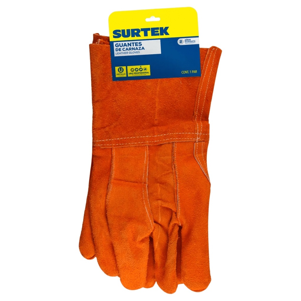 Guantes de Carnaza Largo Surtek SYS-GCAL Refuerzo en Palma Resistente a Abrasión y Temperaturas Moderadas