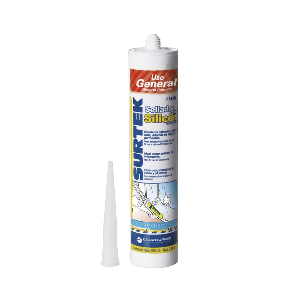 Silicón Sellador Transparente de Uso General Surtek SYS-113-450 280 ml