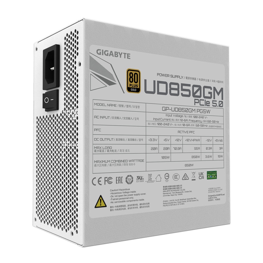 Fuente de Poder Gigabyte UD850GM PG5W 80 PLUS Gold Modular 24-pin ATX 120mm 850W
