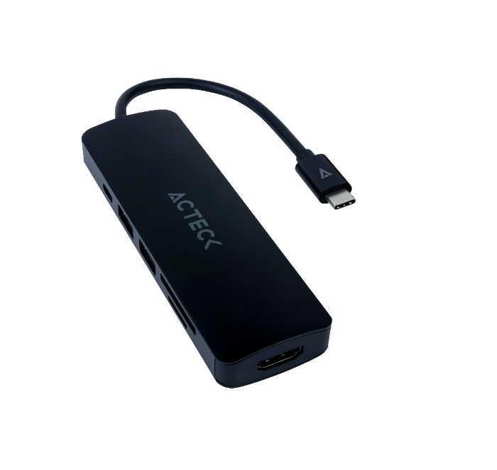 Hub USB Acteck AC-934619 6 en 1 de USB Tipo C a USB 2 Puertos USB 3.0 Carga Tipo C de 60W Lector SD Lector TF HDMI