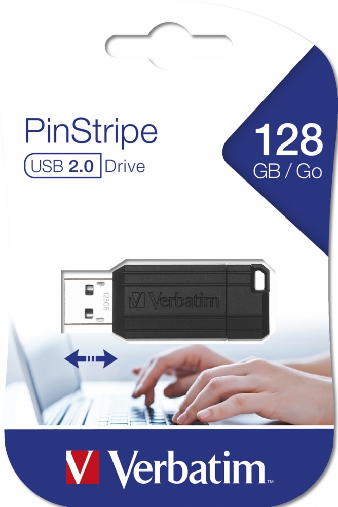 Memoria USB Verbatim PinStripe 128GB USB 2.0 Lectura 10MB/s Escritura 4MB/s