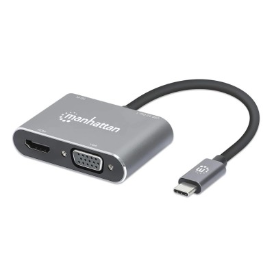 Manhattan Docking Station 130691 USB C, 1x USB, 1x USB C PD, 1x HDMI, 1x VGA, Gris