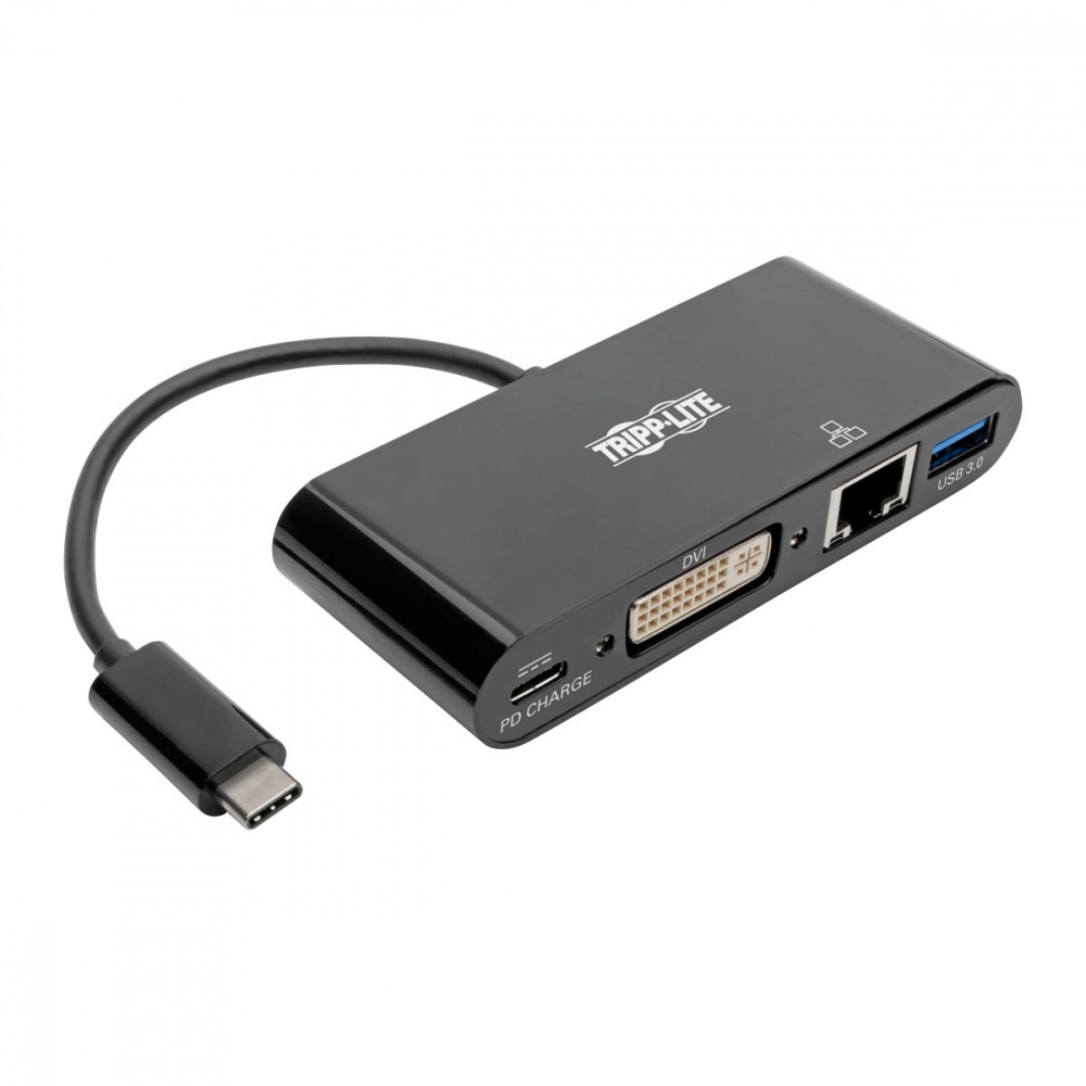 Adaptador multipuerto tripp lite usb-c/dvi/usb-a/gbe carga pd color negro