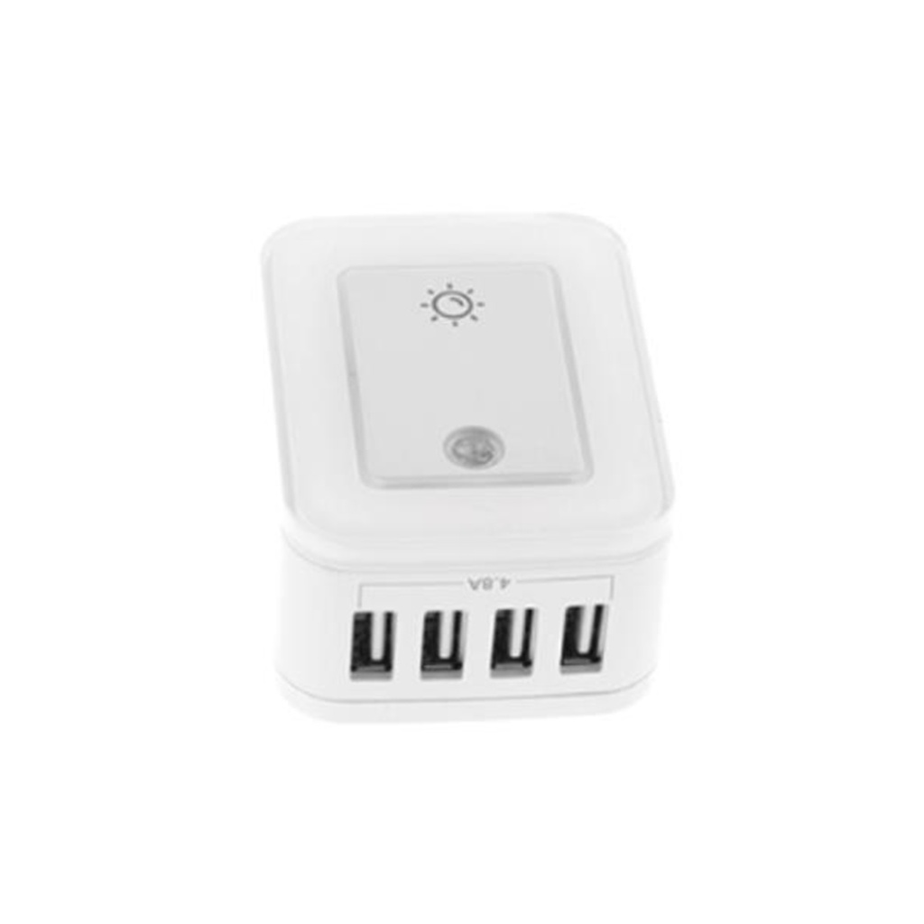 Tomacorriente Con Protector De Sobretencion Forza FWT-4012USB 24W 4x 5V USB 110V/220V Luz Nocturna