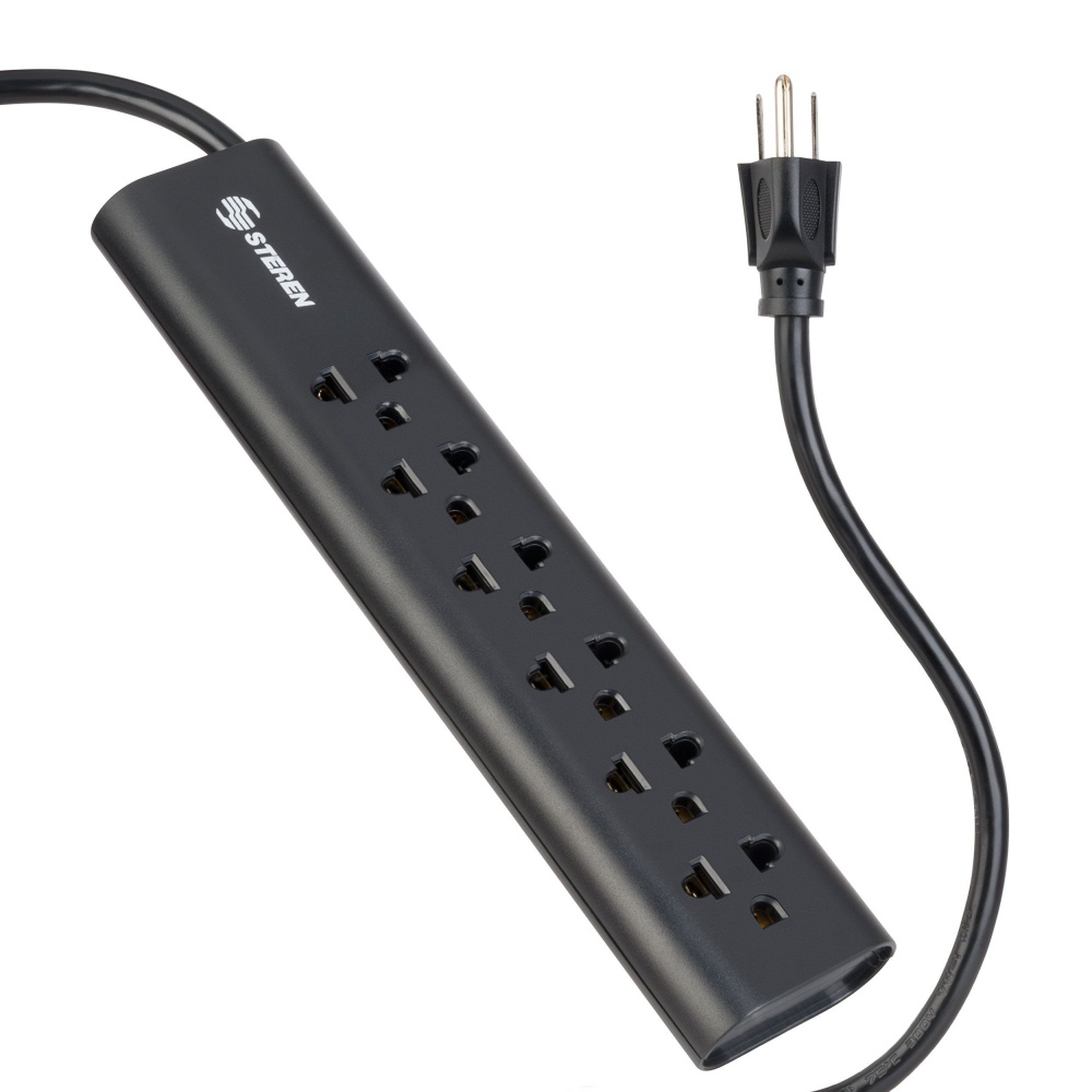 Barra multicontactos steren 1.7m 15a 6 contactos americanas/europeas 70j color negro