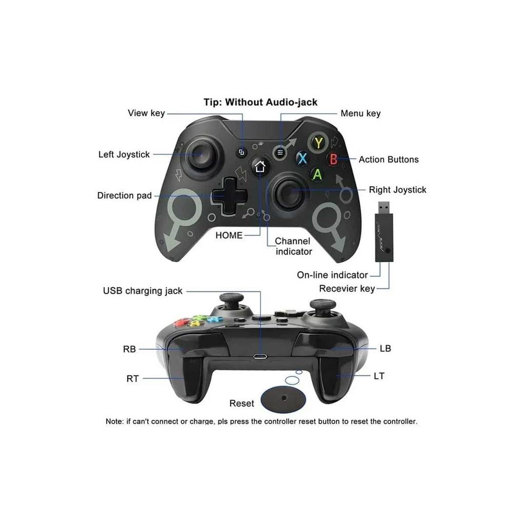 Control inalambrico usb n-1, compatible con xbox one, ps3 , pc 2.4g, dual motor negro
