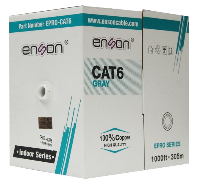 Cable utp cat6 enson epro-cat6 forro pvc 4 pares calibre 23 awg 100% cobre uso interior bobina 1000 pies 305 metros **certificacion ul**
