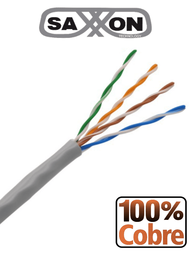 Saxxon outpcat5e100m - cable utp 100% cobre / categoria 5e / color gris / interior / 100  mts / fluke test / 4 pares / redes / v