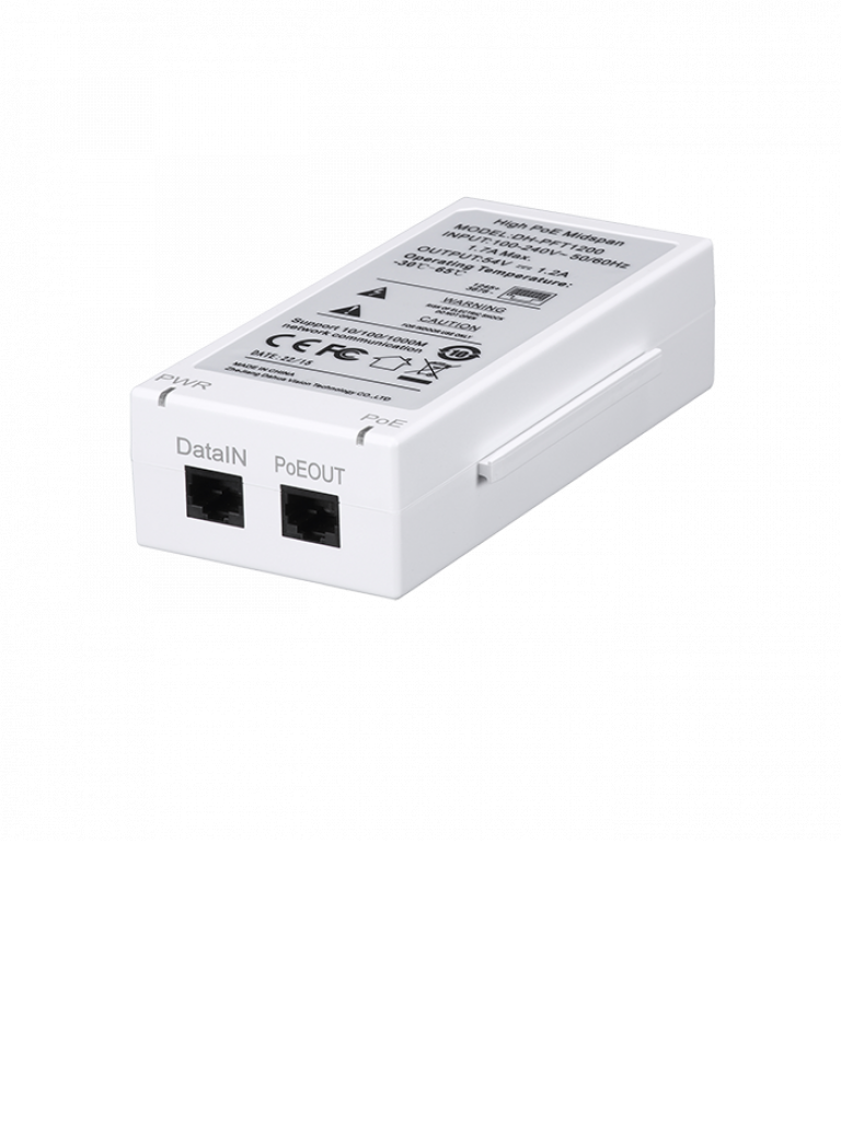 Dahua pft1200 - inyector  poe  gigabit /  802.3af / at / hi poe / indicador de corriente / indicador  poe