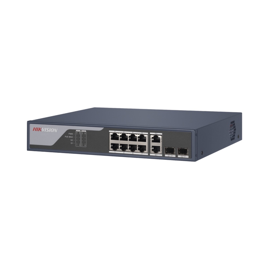 Switch Hikvision Fast Ethernet Smart DS-3E1310P-SI 8 Puertos PoE 10/100Mbps + 2 Puertos SFP + 2 Puertos Combo Gigabit 125W 5.6 Gbit/s 16.000 Entradas Administrable 