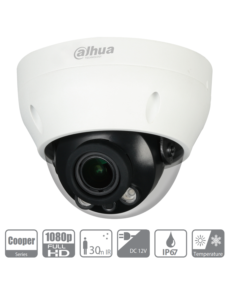 Dahua cooper d3a21-vf - camara domo 1080p/ lente varifocal de 2.7 a 12mm/ ir de 30 mts/ ip67/ dwdr/ blc/ hcl