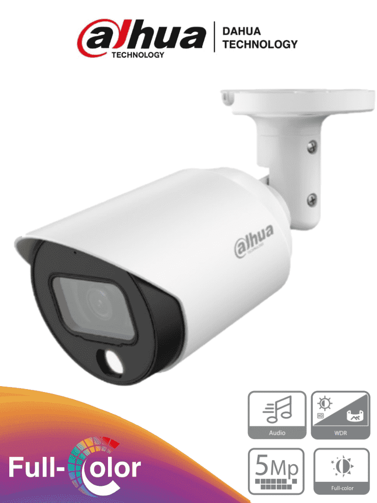 Dahua hfw1509t-a-led - cámara bullet full color de 5 megapixeles/ lente de 3.6 mm/ micrófono integrado/ leds para 20 metros/ sta