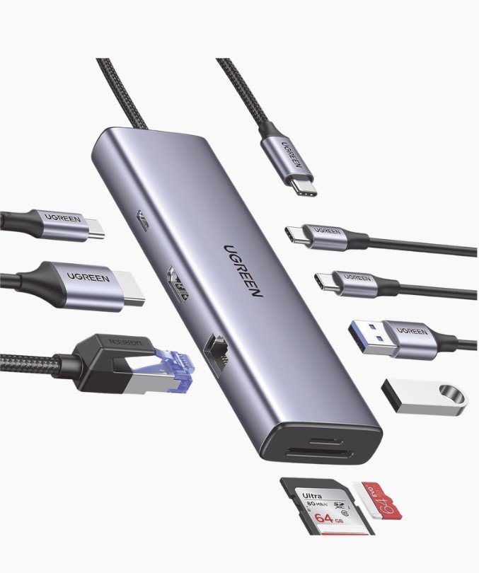 Hub usb-c (docking revodok) 9 en 1 | 2 usb-a 3.0 (5gbps) | 2 usb-c (5gbps) | usb-c pd carga 100w | hdmi 4k@60hz | rj45 (gigabit ethernet) | lector tarjetas sd + micro sd (tf) simultáneo | chip de última generación | caja de aluminio.