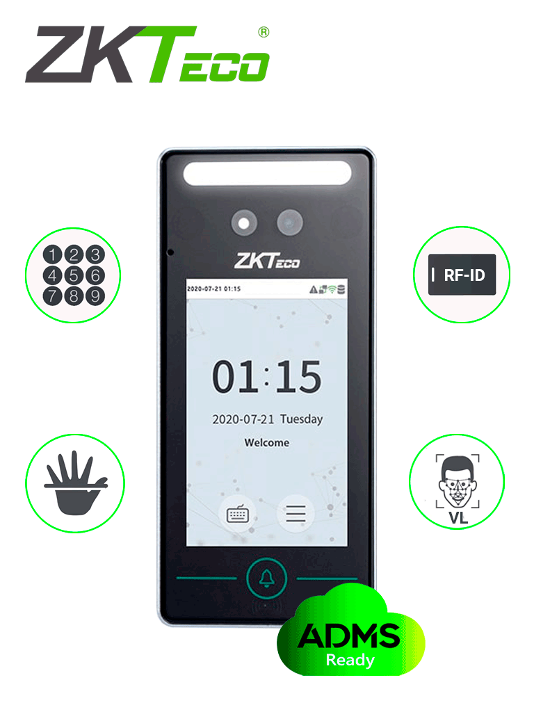 Zkteco speedfacev4l - control de acceso y asistencia multibiometrico / 800 rostros / 800 palmas / 1000 tarjetas / sistema anti-s