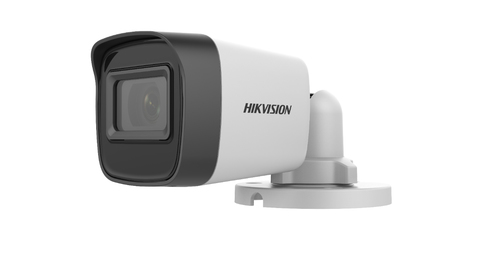 Camara hikvision 2ce16hot, tipo bala, turbohd 5mp, lente 2.8mm, audio por coaxitron, ir exir 30 mts, ip67, dwdr, consumo 3.7w
