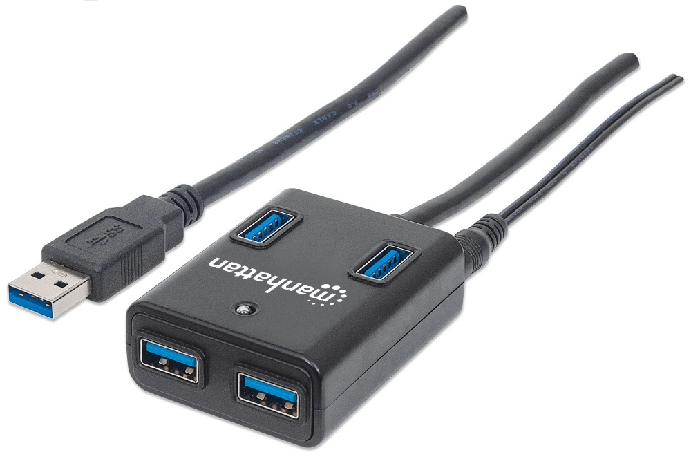 Hub Manhattan USB A 3.0 De Supervelocidad 4 Puertos 5000 Mbit/s Con Fuente