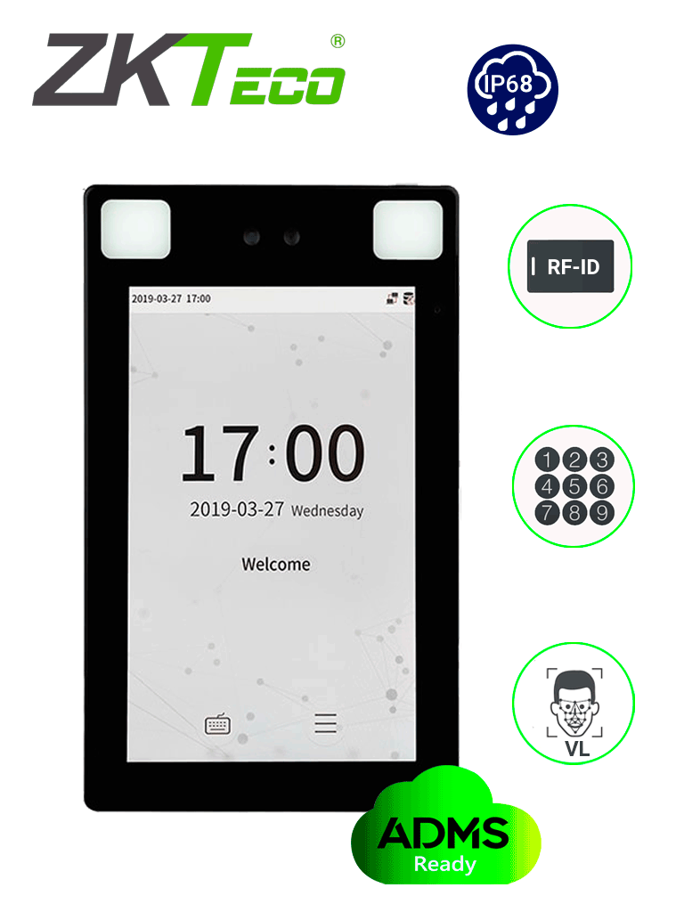 Zkteco proface x- terminal de control de acceso con reconocimiento facial / para exterior/ 50 000 rostros/ 8 pulgadas /ip68 /ik0