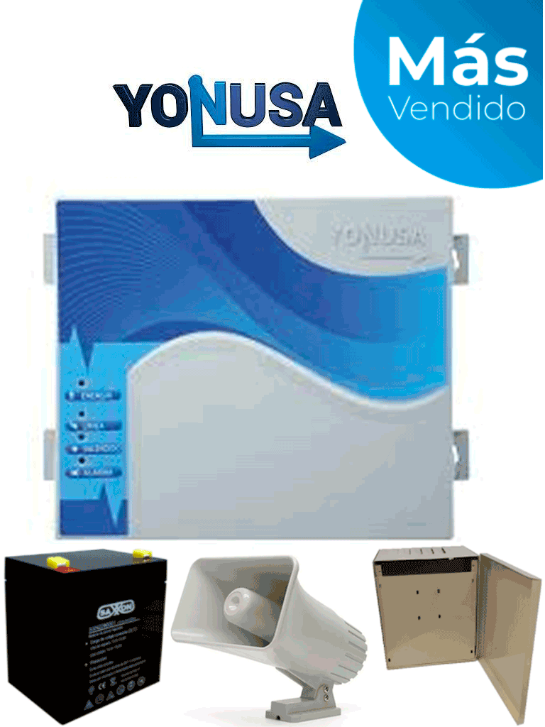 Kit Energizador Yonusa EYNG12001BAT Con Sirena De 30W SD30W Gabinete Metálico AV TT001 Y Batería De Respaldo CBAT45AH