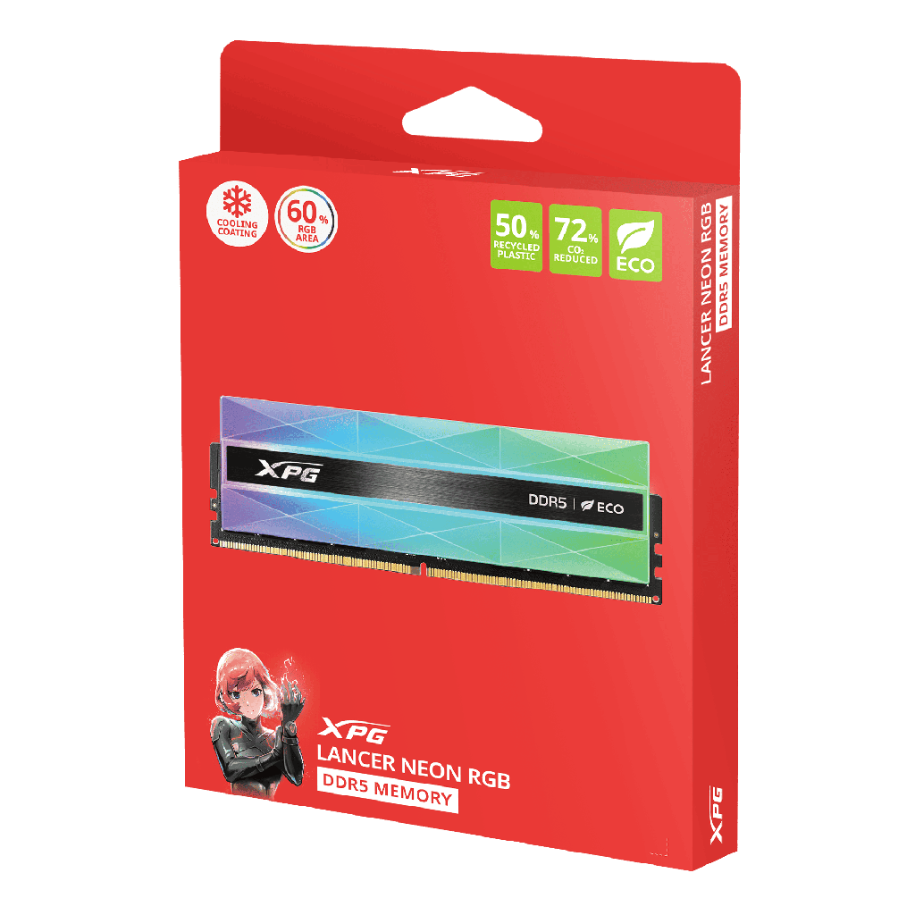 XPG Adata Lancer Neon AX5U8000C3816G-DCLANRSG 32GB (2 x 16GB) DDR5 8000MHz, CL38, 1.45v, Silver RGB Eco System Memory