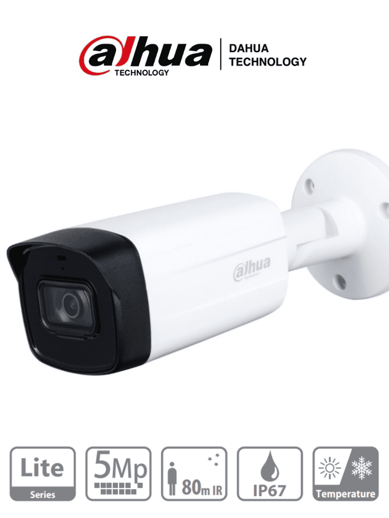Dahua hac-hfw1500th-i8 - camara bullet de 5 megapixeles/ lente de 3.6 mm/ 92 grados de apertura/ ir de 80 mts/ ip67/  soporta: c