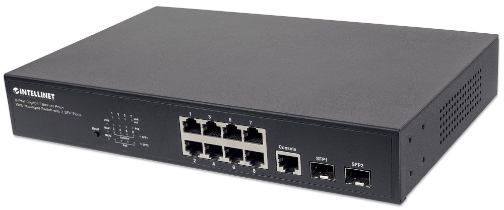 Switch Intellinet Gigabit Ethernet 561167 8 Puertos 10/100/1000Mbps + 2 Puertos SFP 20 Gbit/s 8192 Entradas