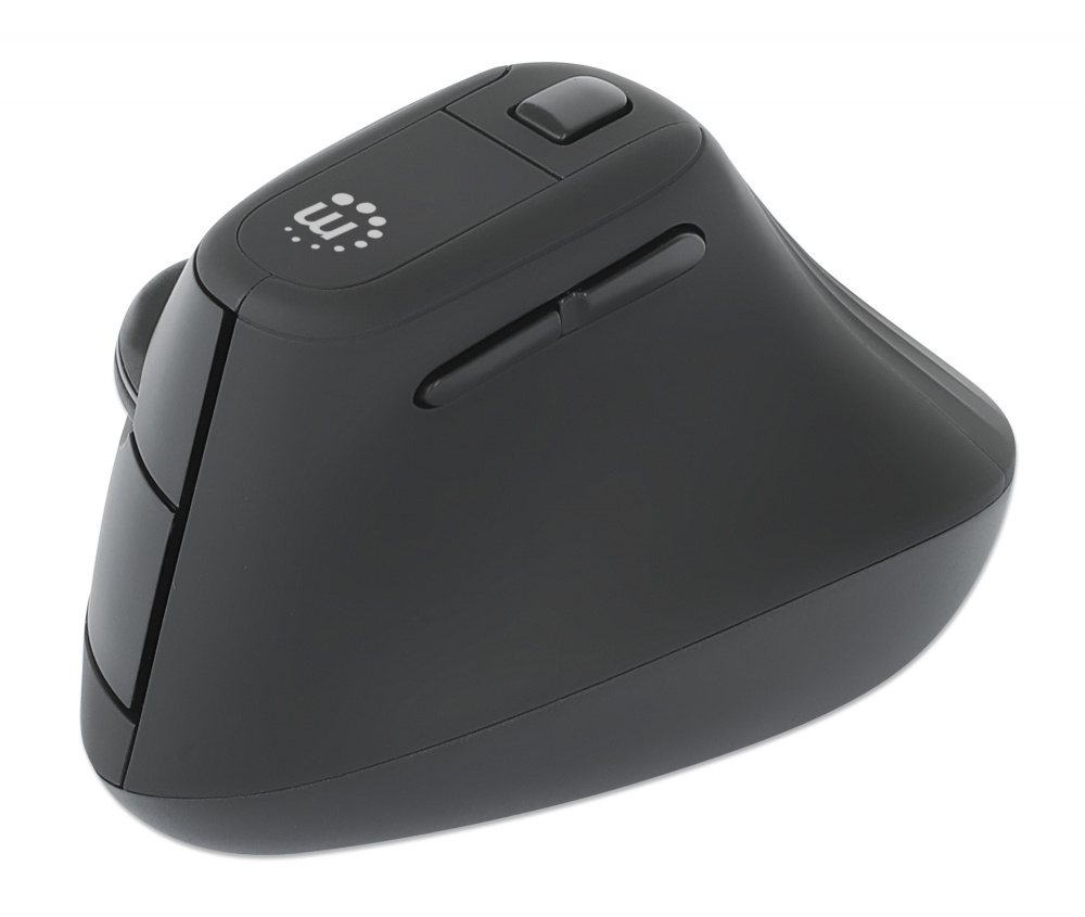 Mouse Ergonómico Manhattan 190336, Inalámbrico, Óptico, 1.600DPI, RF Inalámbrico, Negro