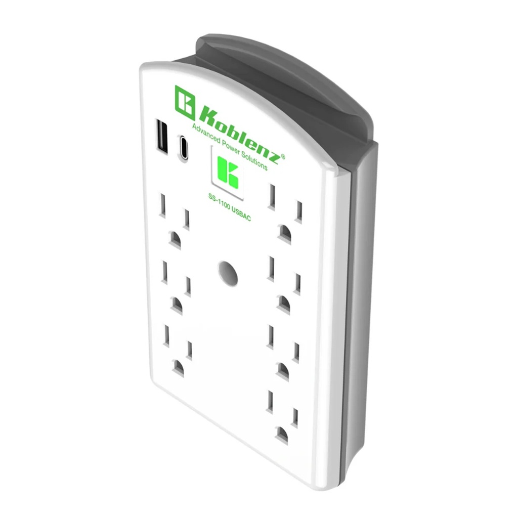 Supresor de Picos Koblenz SS-1100 USBAC 7 Contactos NEMA-15R 1 Puerto USB Tipo C y 1 Puerto USB Tipo A