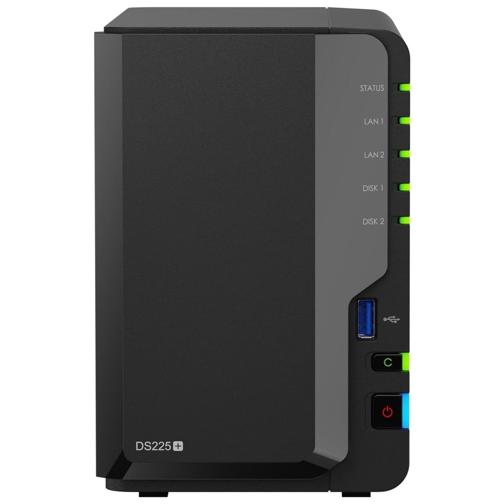 Nas diskstation ds225+ | 2 bahías | intel celeron j4125 | 2 gb ddr4 | hasta 40 tb | puertos 1gbe y 2.5gbe | usb 3.2 gen 1 | compatible con raid | synology dsm.
