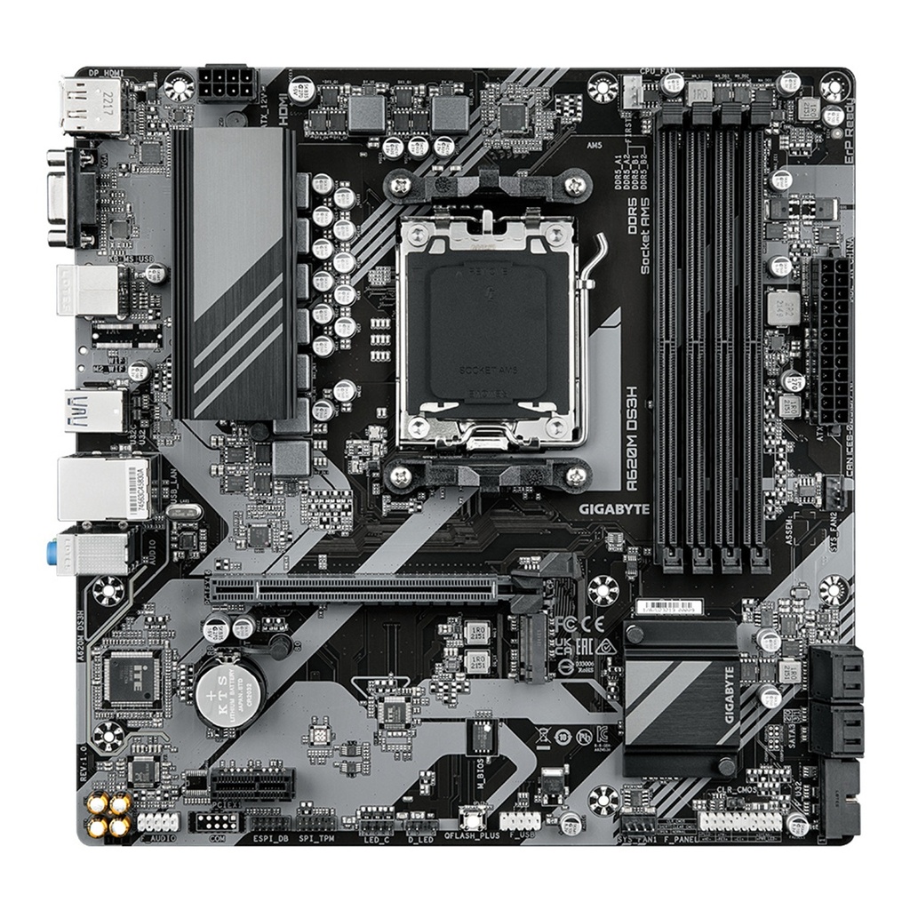 Tarjeta Madre Gigabyte A620M DS3H Micro-ATX AM5 AMD A620 192GB DDR5 HDMI/DP para AMD