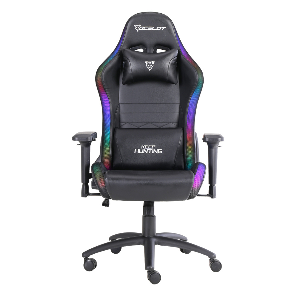 Silla gamer ocelot gaming rgb base ajustable de metal descansa brazos ajustables de 4 dimensiones