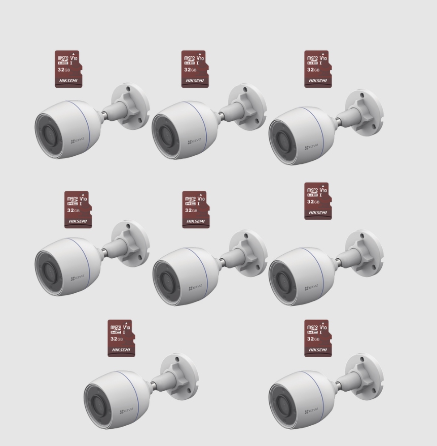 Ezviz Kit de Vigilancia CS-H3C/KM8 de 8 Cámaras IP + 8 Memorias microSD 32GB
