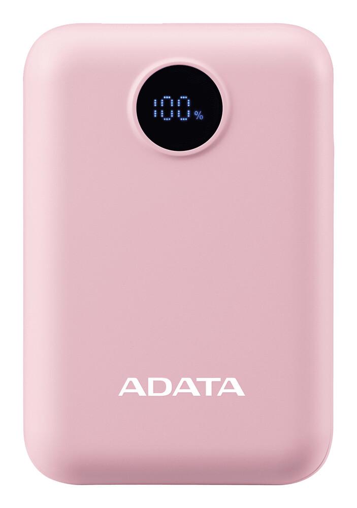 Powerbank adata c100 de 10 - 000 mah. carga simultánea de 2 dispositivos. con indicador led de carga. color rosa. pc10022-12pk