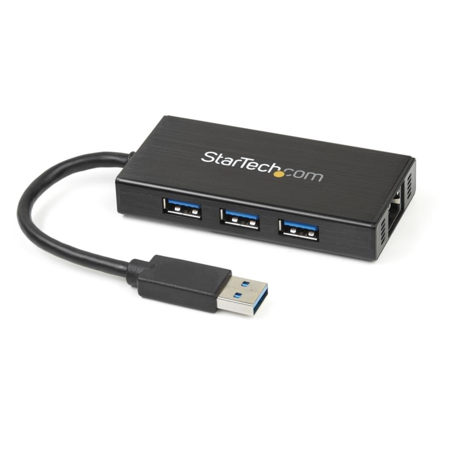 Hub usb 3.0 de aluminio con cable - concentrador de 3 puertos usb con adaptador de red ethernet gigabit externo - startech.com m