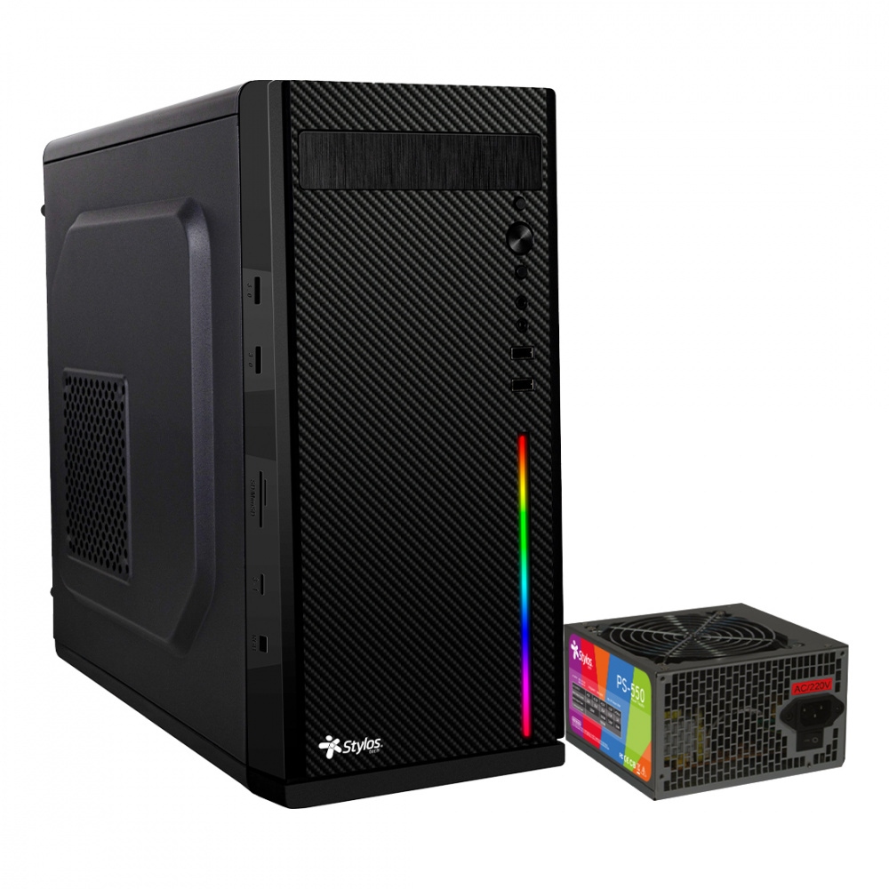 Gabinete Stylos Stylos Secai, Mini-Tower, Micro-ATX/Mini-ITX, USB 2.0/3.0, con Fuente de 550W, 1 Ventilador Instalado, Negro