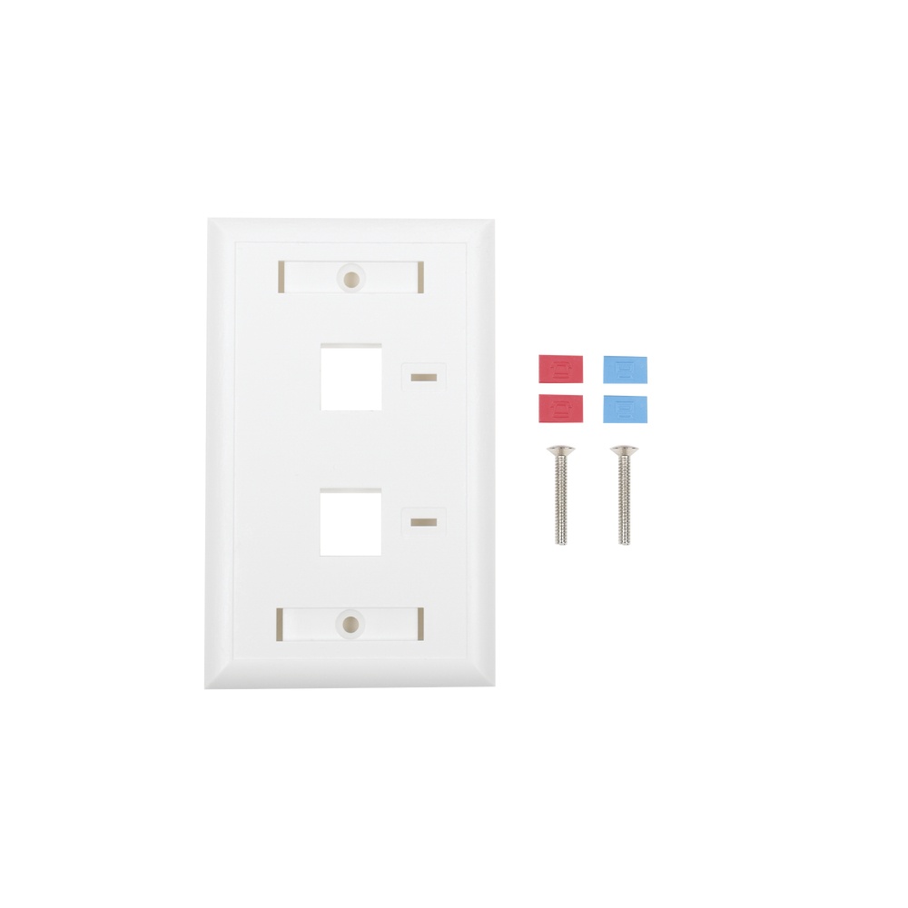 Placa de pared de 2 puertos, keystone, con espacio para etiqueta, color blanco