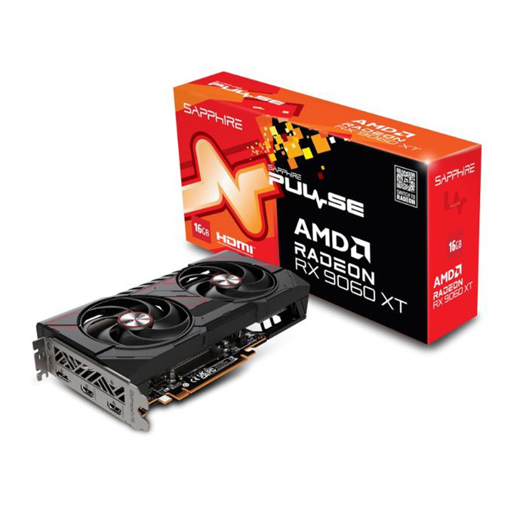 Tarjeta de video sapphire pulse radeon rx 9060 xt oc 16gb dual fan gddr6 128-bit pcie 5.0 hdmi dp