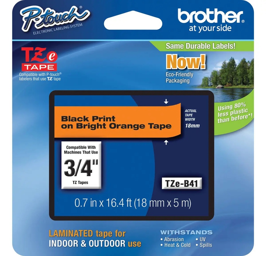 Cinta Brother Tzeb41 Texto Negro Sobre Fondo Naranja 18mm