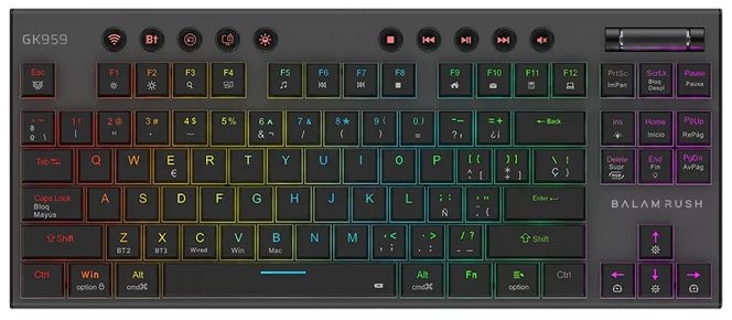 Teclado gamer balam rush dominate expert gk959, inalambrico, bluetooth, mecanico, negro