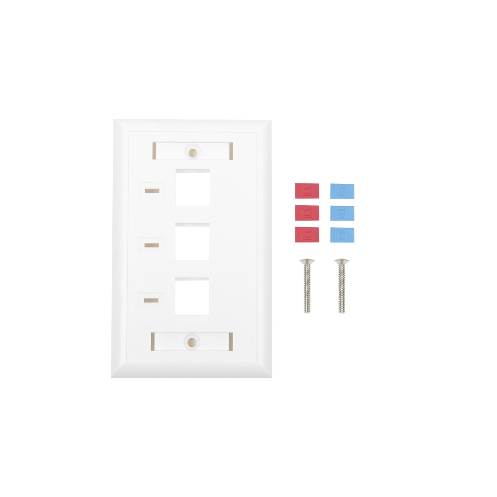 Placa de pared, de 3 puertos, keystone, con espacio para etiqueta - color blanco