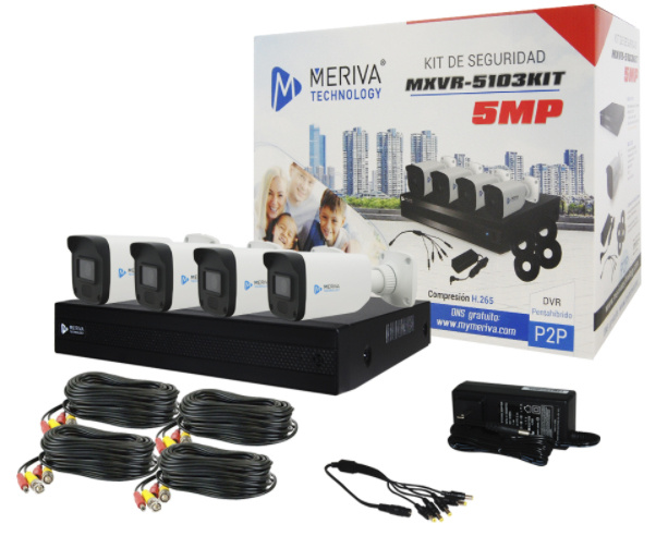 Kit 4x4 mxvr-5103kit  5mp h.265 analitica basica (cruce de línea / intrusión) incluye: 1 dvr 4ch bnc + 2ch ip mxvr-5104 + 4 cáma