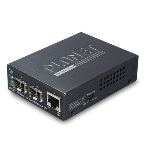 Convertidor de medios de fibra óptica dual a utp  planet gt-1205a/ 2 puertos fibra optica sfp velocidad de transmision 1000mbps/