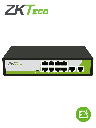 Switch zkteco pe082-120-c 8 puertos rj45 10/100 mbps con poe af/at + 2 puerto rj45 100 mbps no administrable energia total 150w 