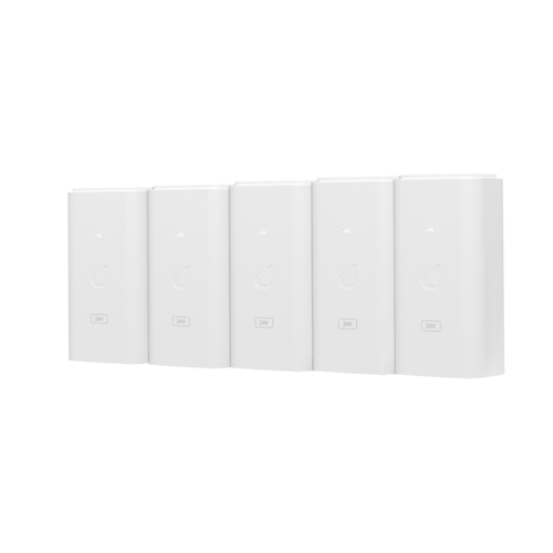 5 unidades del adaptador poe ubiquiti de 24 vdc, 0.5 a con puerto gigabit, color blanco
