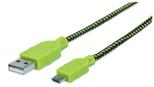 Cable usb v2 a-micro b blister textil 1.0m negro/verde